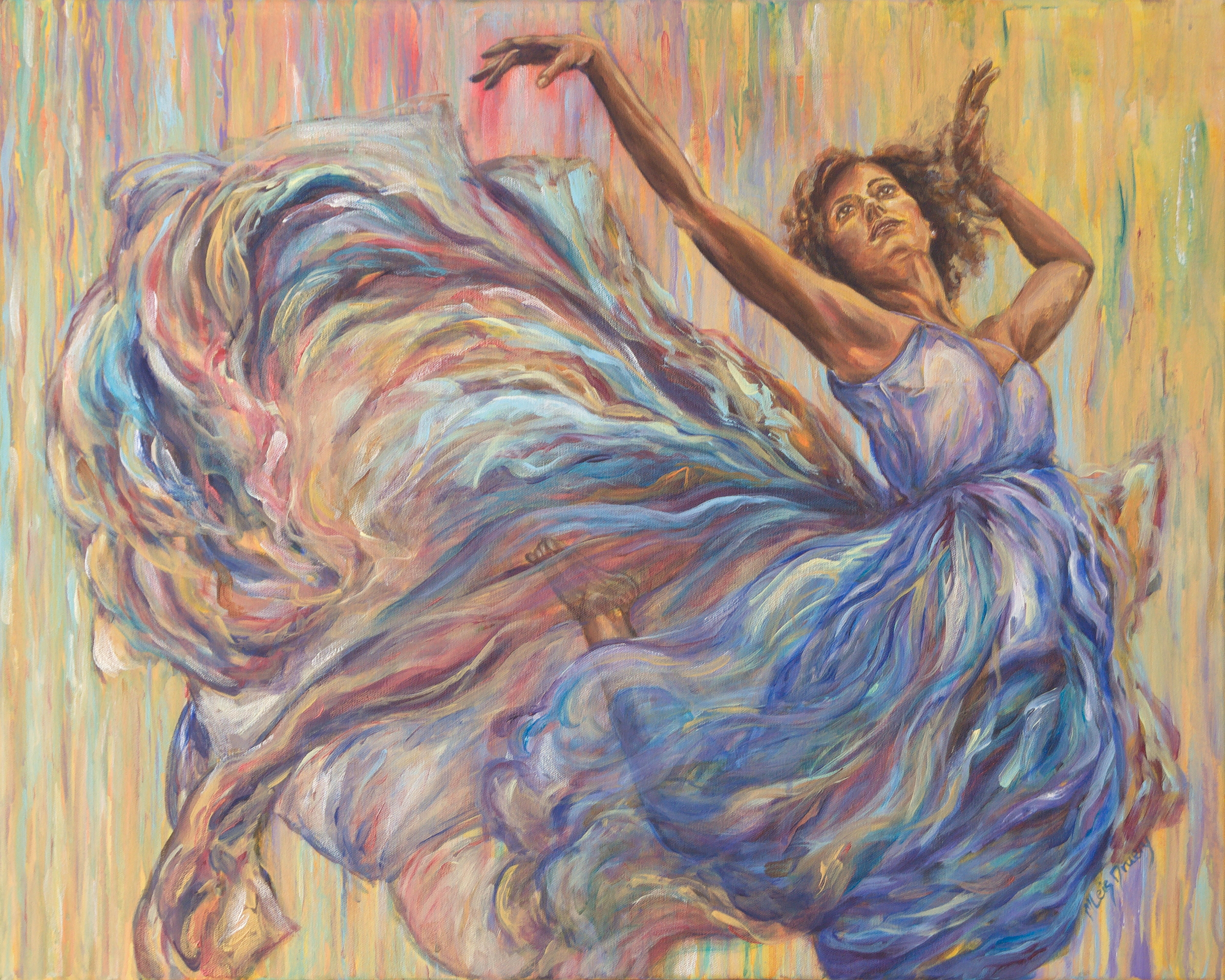 A woman dancing with flowing garments